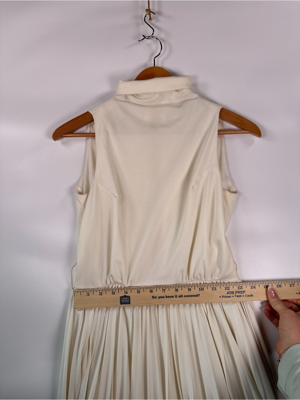 Mollie Parnis Neusteters Pleated Mock Neck Maxi Dress Cream Size 4 - Picture 16 of 16